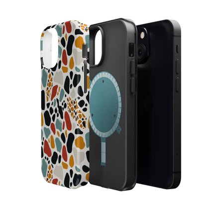 Terrazzo Pattern Magnetic Impact Phone Case — Colorful Retro Pebble Design