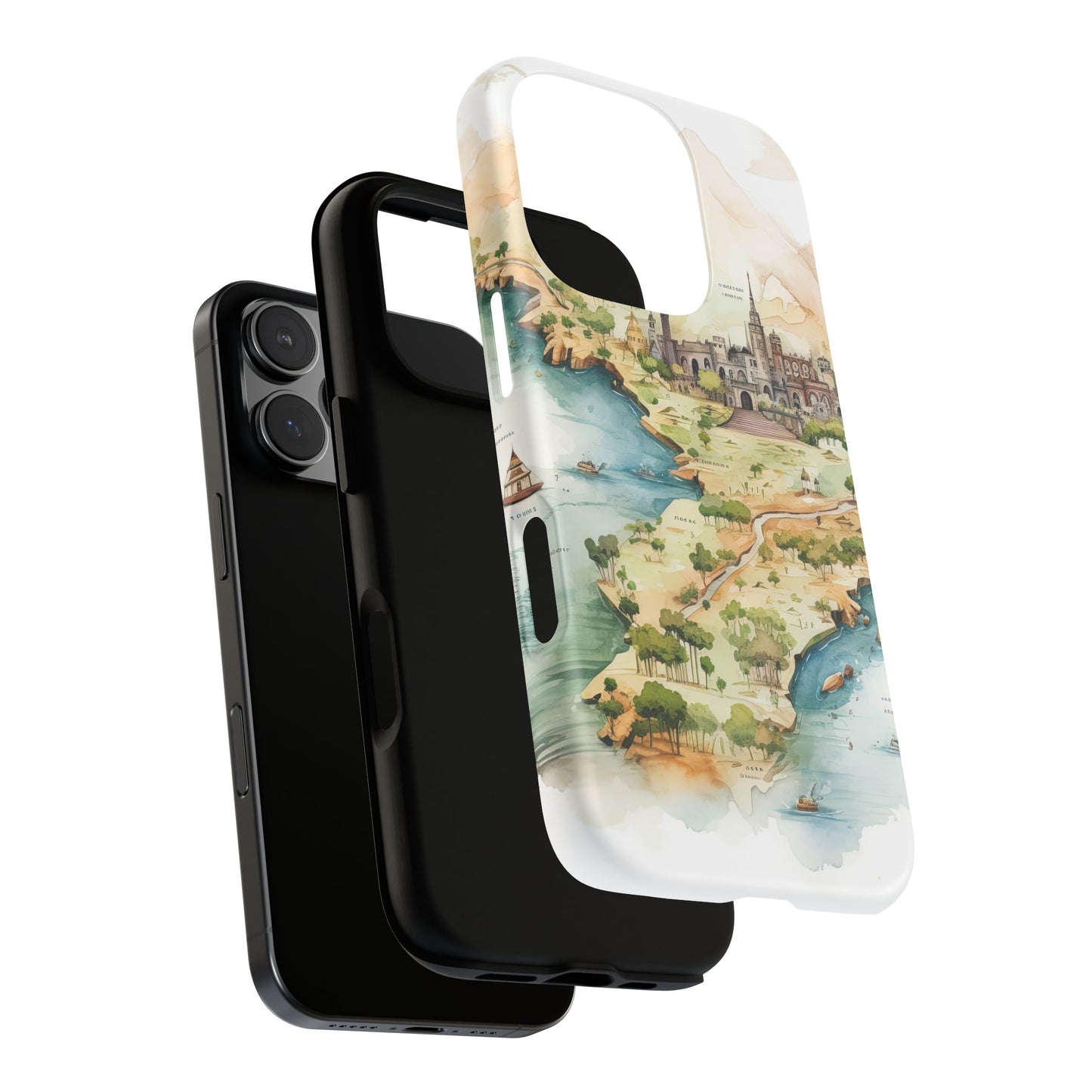 Hard Phone Case — Watercolor Fantasy Map Castle Design