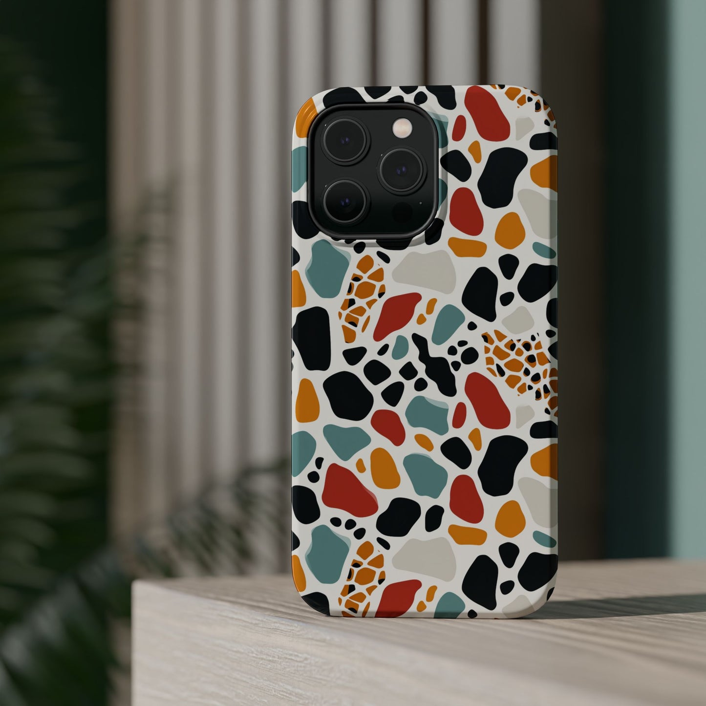 Terrazzo Pattern Magnetic Impact Phone Case — Colorful Retro Pebble Design