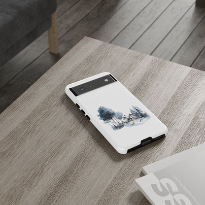 Nature-Inspired Tough Phone Case with Winter Cabin Design