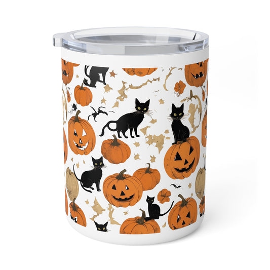Halloween Cat Insulated Coffee Mug, 10oz | Fall Decor, Gift for Cat Lovers, Seasonal Drinkware, Cozy Autumn Vibes, Pumpkin Lovers
