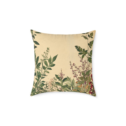 Botanical Floral Throw Pillow — Vintage Greenery Square Cushion