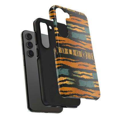 Tiger Stripe Tough Phone Case — Rugged Protective iPhone Cover with Amber & Teal Brushstroke Pattern