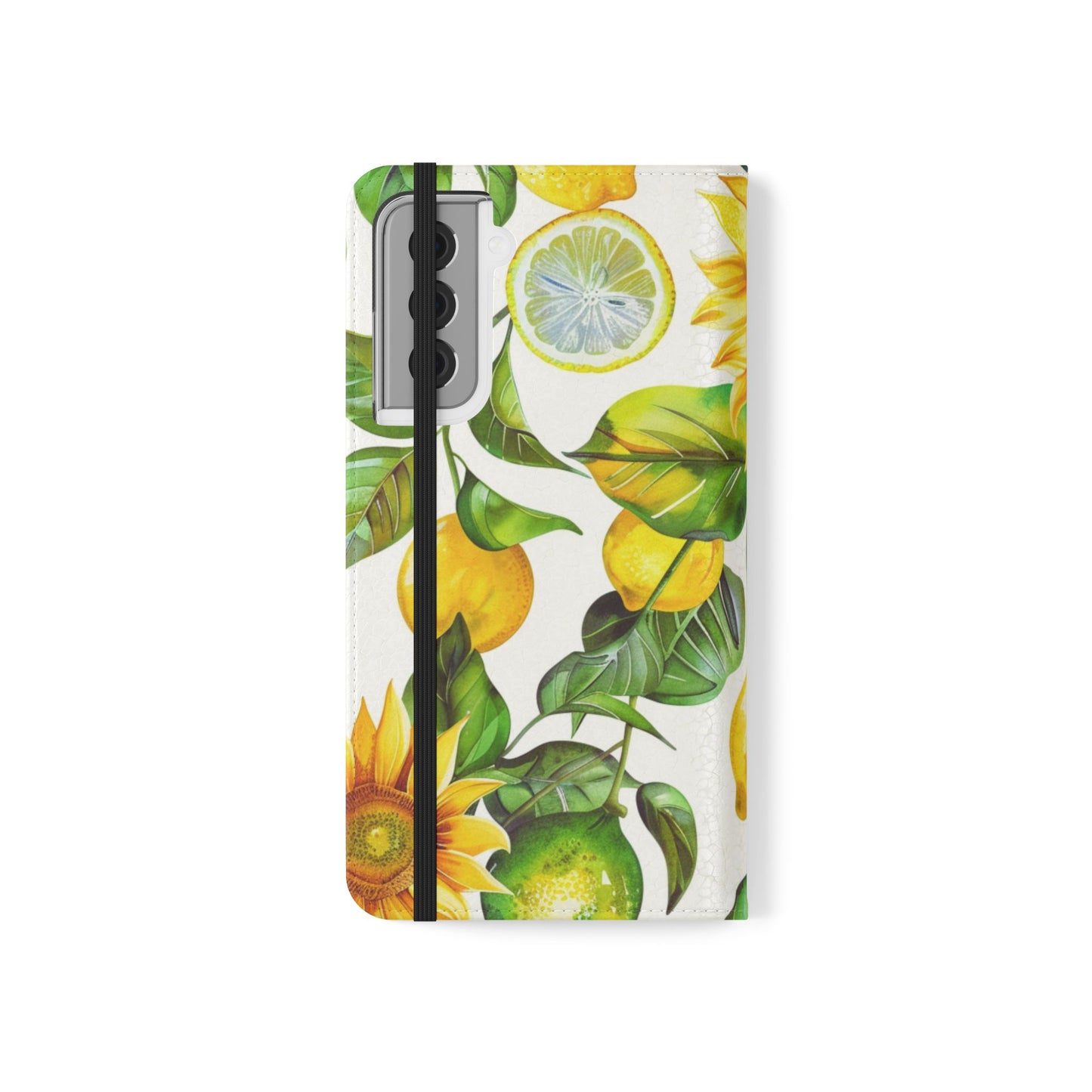 Sunflower & Lemon Flip Phone Case – Floral Wallet Flip Case with Card Slots