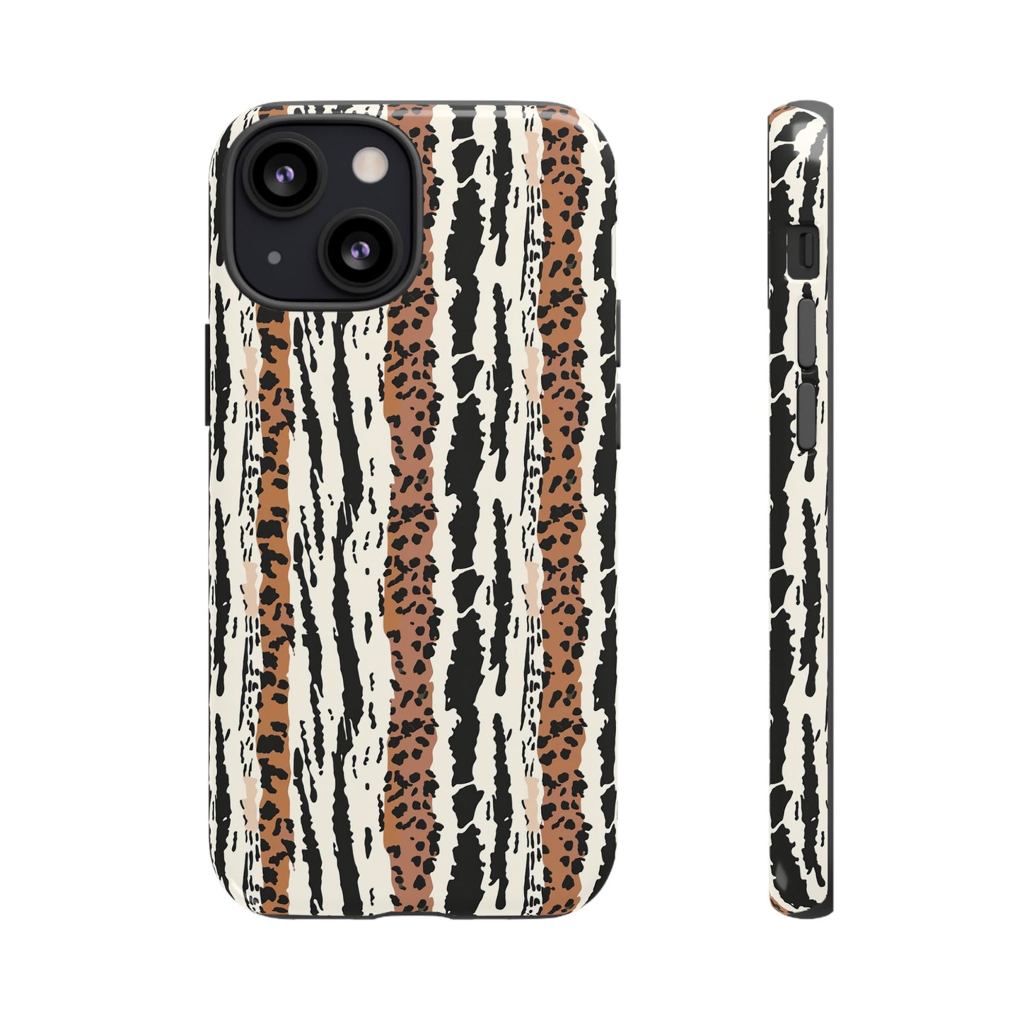 Animal Stripe Phone Case — Leopard & Zebra Pattern Tough Protective Cover,Africa Pattern .