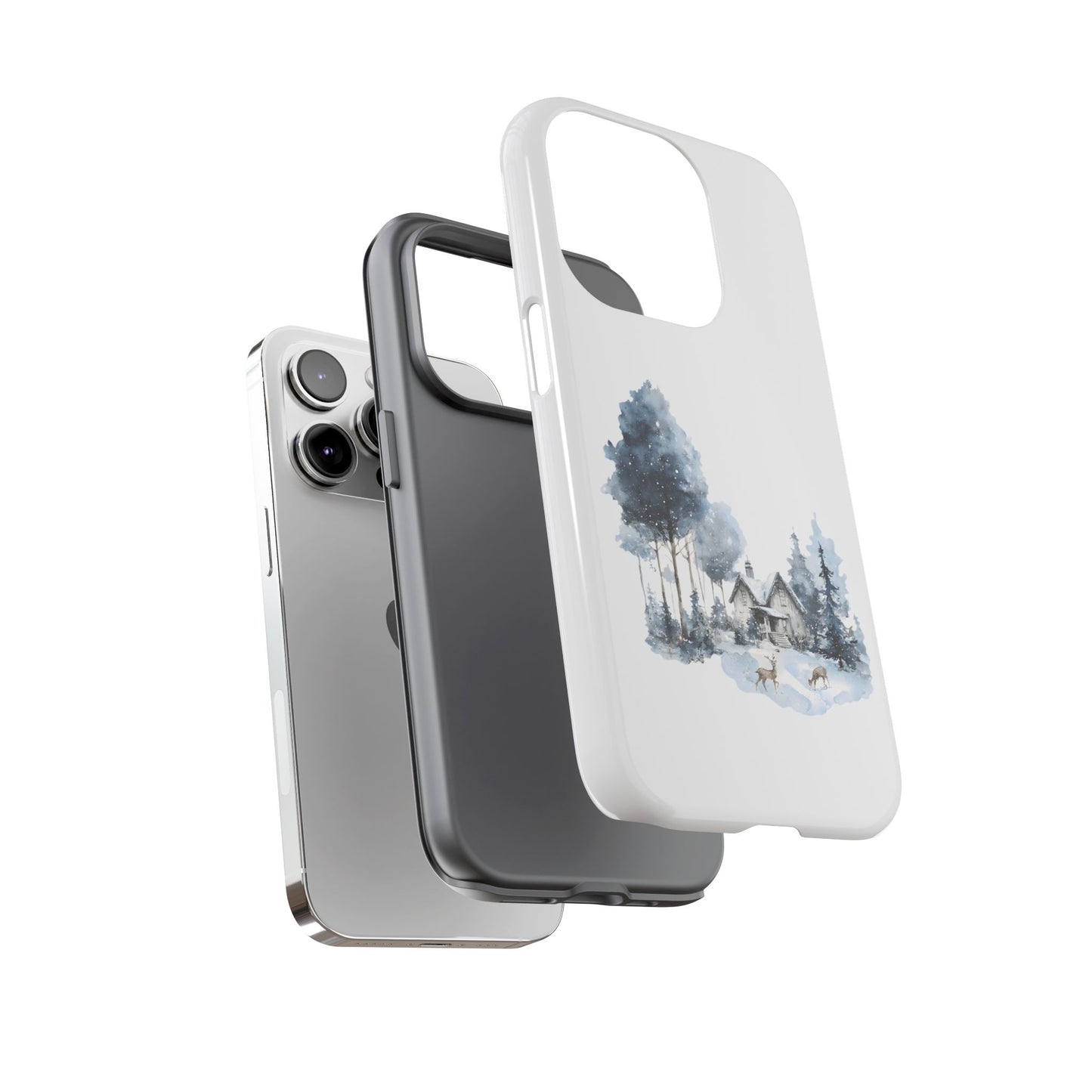 Nature-Inspired Tough Phone Case with Winter Cabin Design