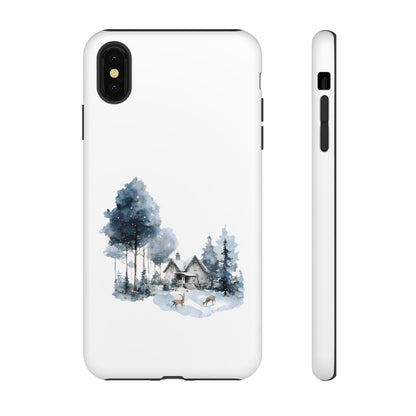 Nature-Inspired Tough Phone Case with Winter Cabin Design