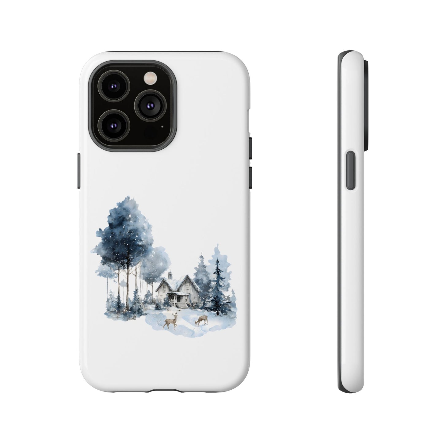 Nature-Inspired Tough Phone Case with Winter Cabin Design