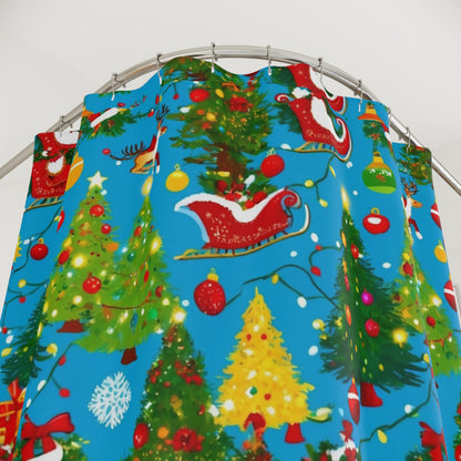Festive Christmas Shower Curtain | Holiday Decor, Santa, Trees, Winter Wonderland, Bathroom Accessory