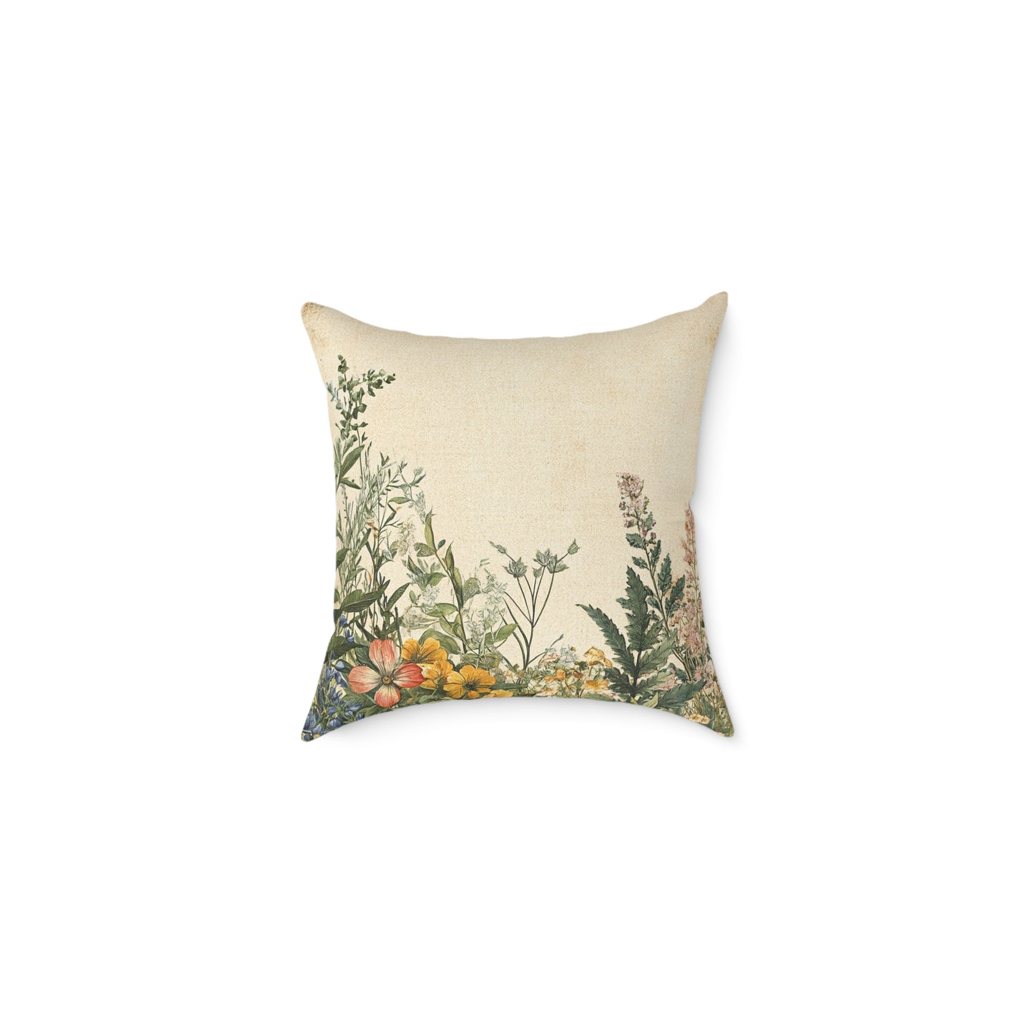 Botanical Floral Throw Pillow — Vintage Greenery Square Cushion