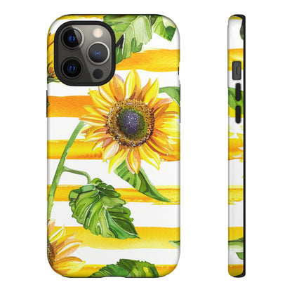 Sunflower Stripes Phone Case - Bright Floral Tough Case