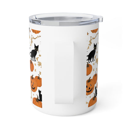 Halloween Cat Insulated Coffee Mug, 10oz | Fall Decor, Gift for Cat Lovers, Seasonal Drinkware, Cozy Autumn Vibes, Pumpkin Lovers