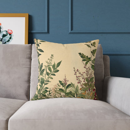Botanical Floral Throw Pillow — Vintage Greenery Square Cushion