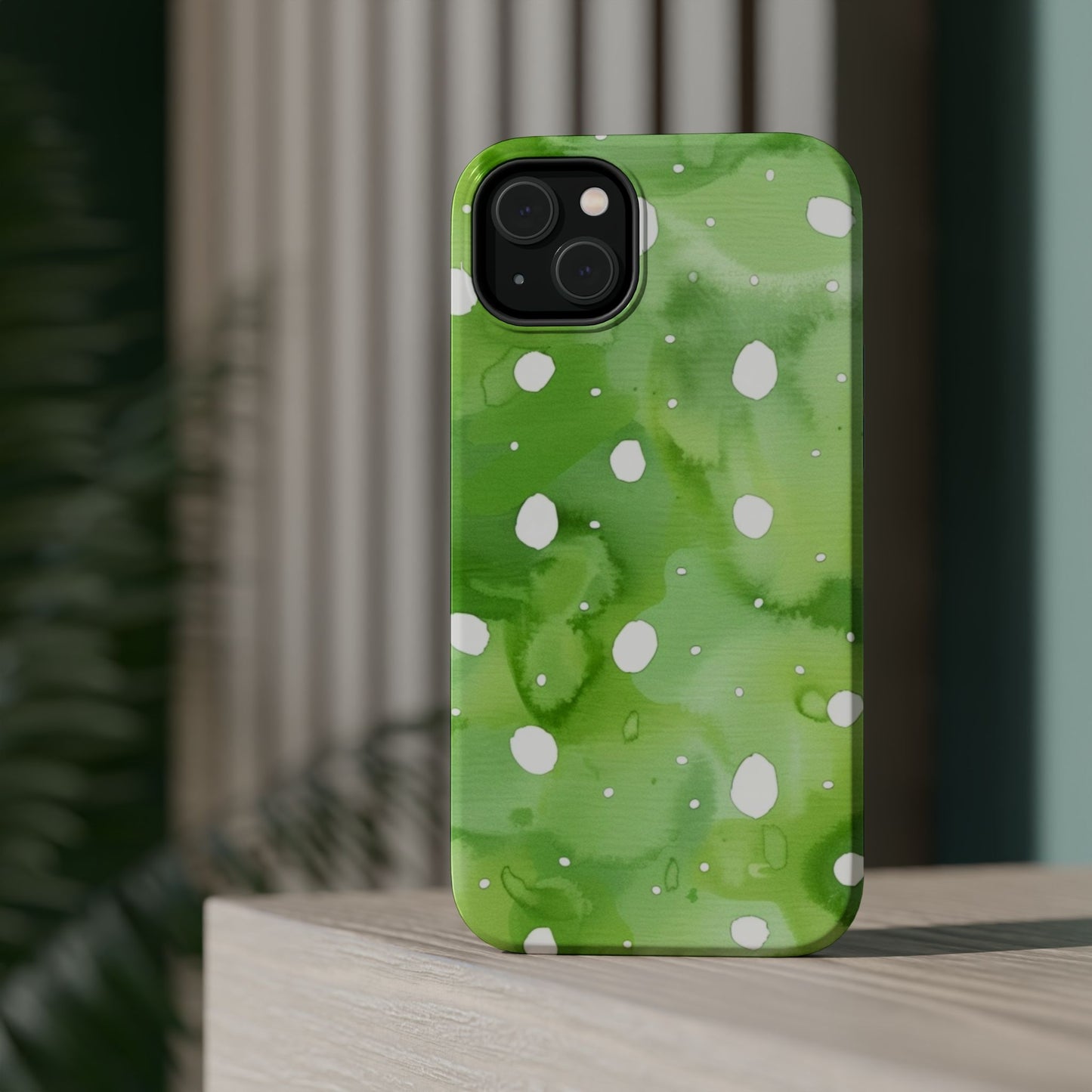Green Watercolor Polka Dot Magnetic Impact Phone Case