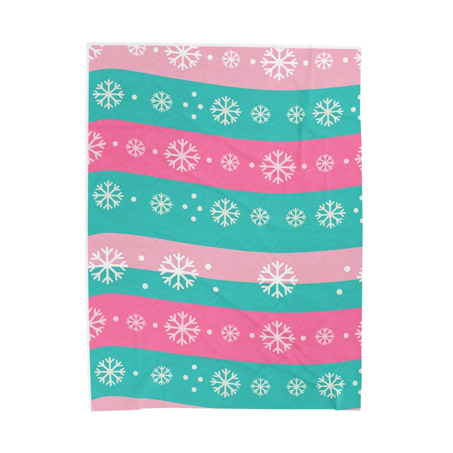 Snowflake Stripe Plush Blanket — Teal & Pink Velveteen Throw