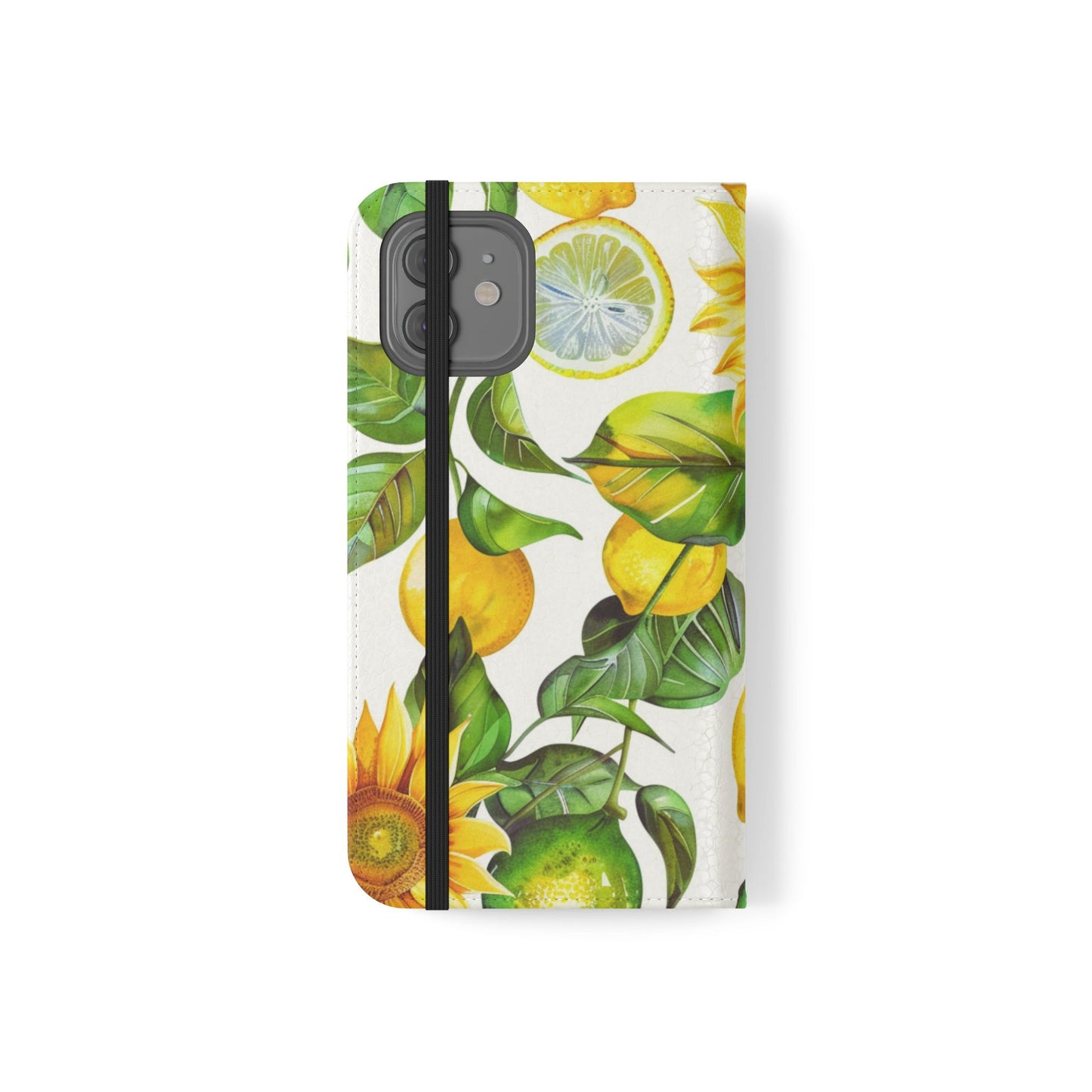 Sunflower & Lemon Flip Phone Case – Floral Wallet Flip Case with Card Slots