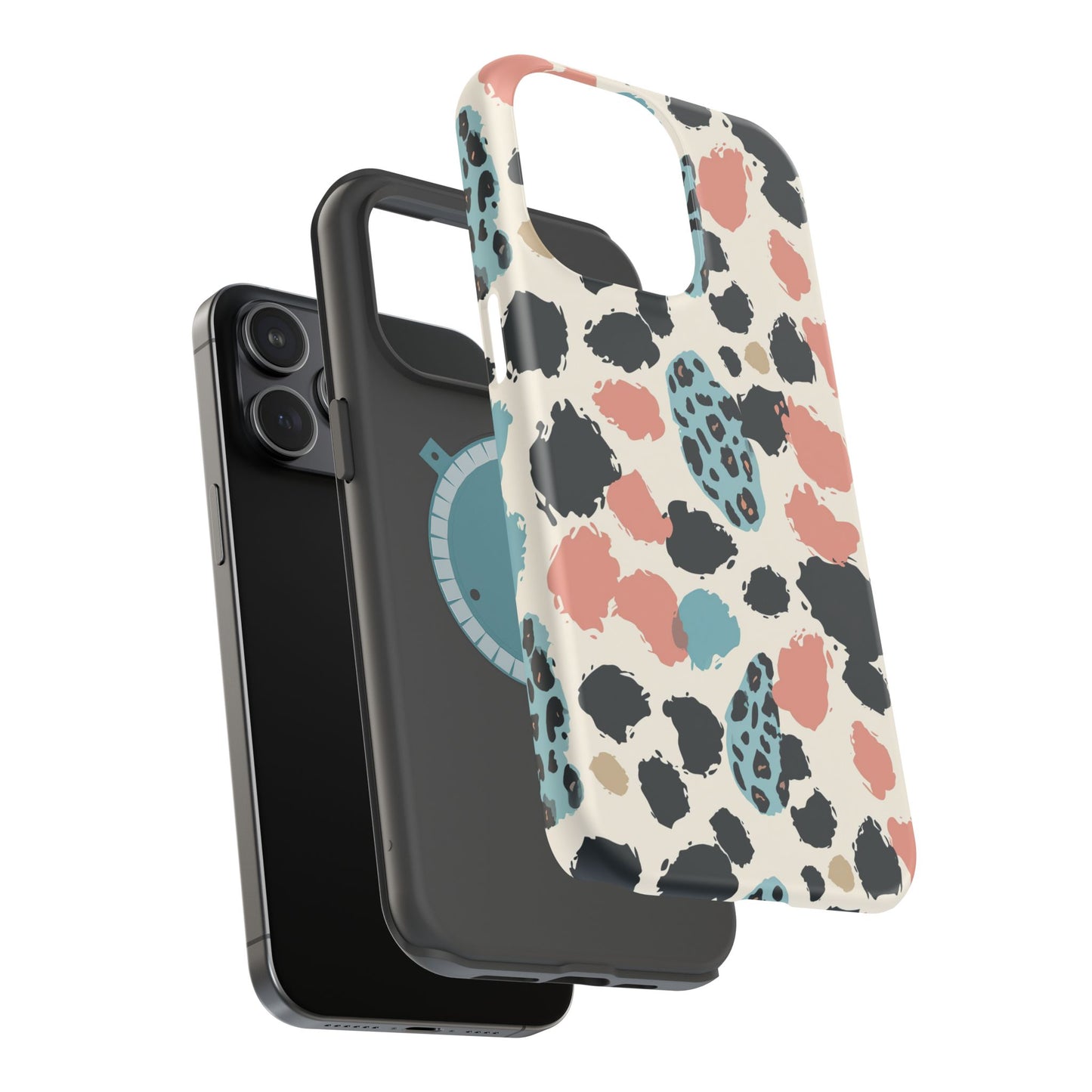 Leopard Splash Magnetic Impact Phone Case — Teal & Coral Animal Print