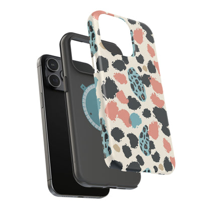 Leopard Splash Magnetic Impact Phone Case — Teal & Coral Animal Print