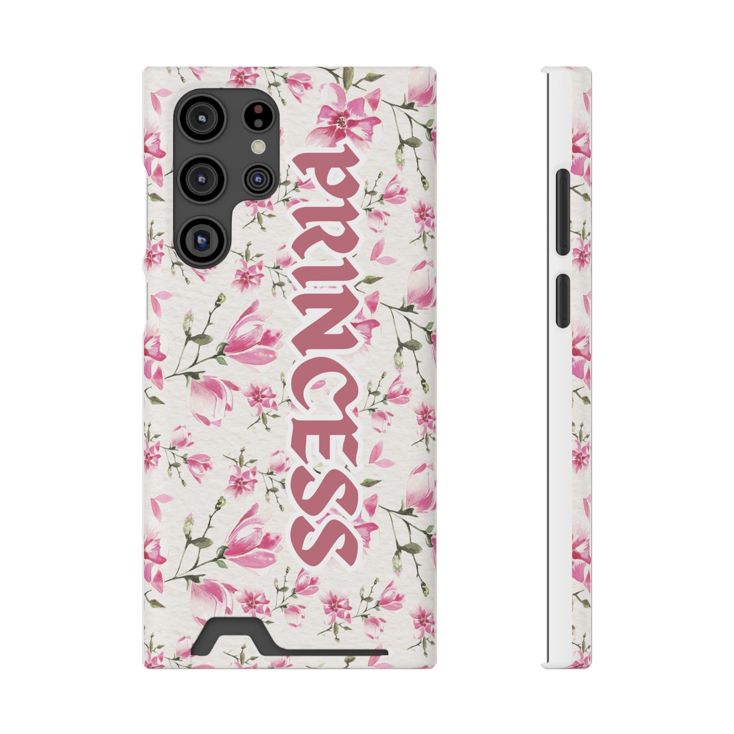 Chic Floral Phone Case with Card Holder for Princesses, Cute Floral Design, Gift for Her