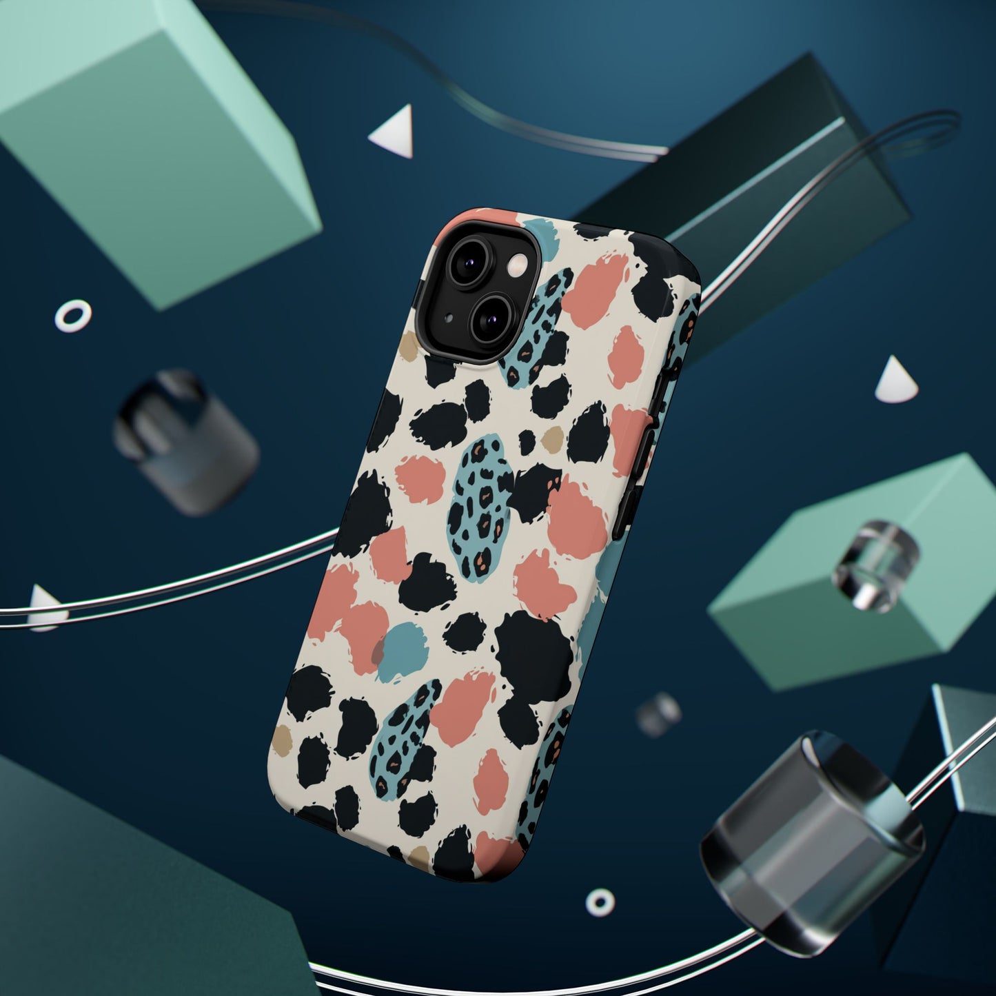 Leopard Splash Magnetic Impact Phone Case — Teal & Coral Animal Print