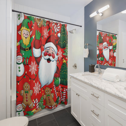 Festive Santa Shower Curtains - Holiday Bathroom Decor, Christmas Gift, Seasonal Home Accents, Cheerful Red Design, Fun Decor