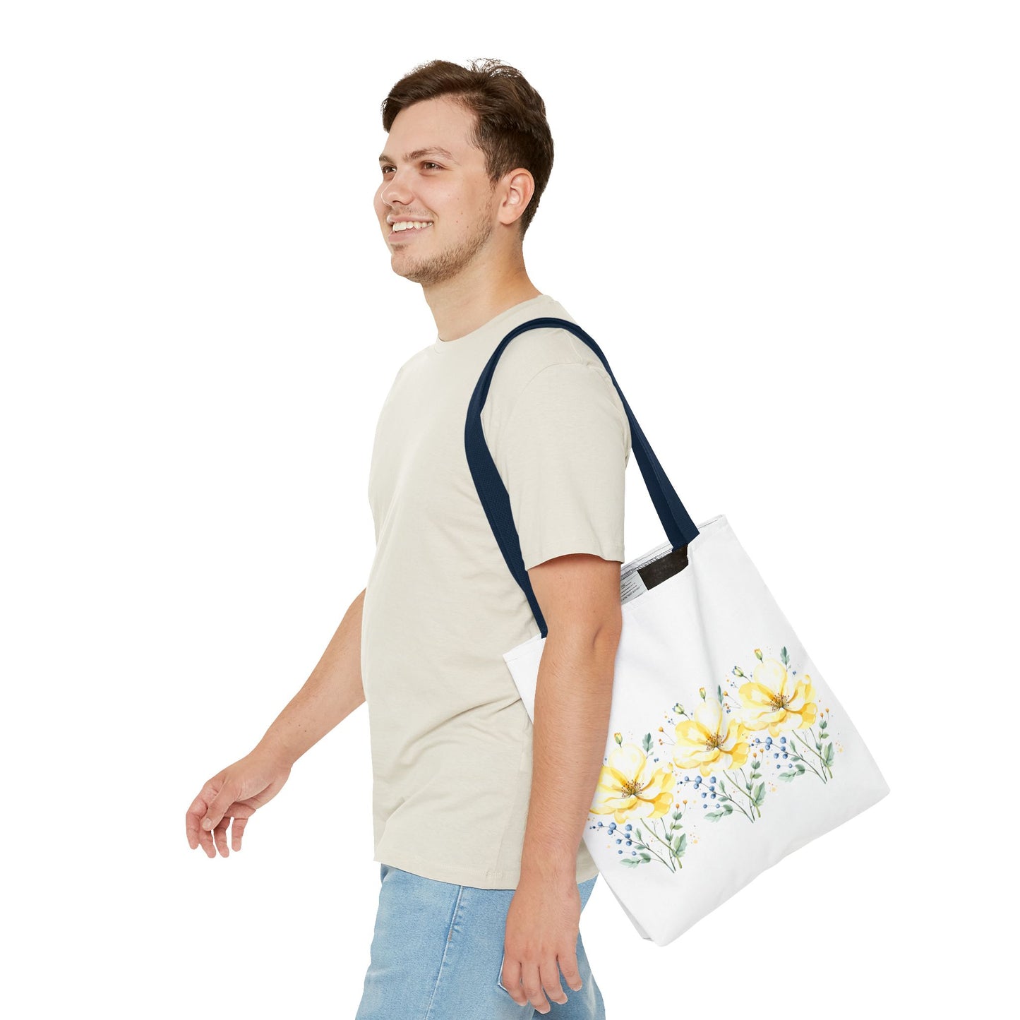 Floral Peony Tote Bag — Yellow Watercolor Flowers on White