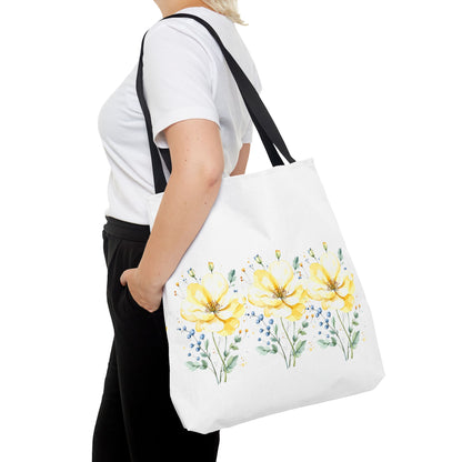 Floral Peony Tote Bag — Yellow Watercolor Flowers on White