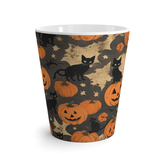 Spooky Black Cat Halloween Latte Mug, Coffee Cup for Autumn, Fall Décor, Witchy Gift, Cat Lover's Halloween Mug, Pumpkin Spice Mug