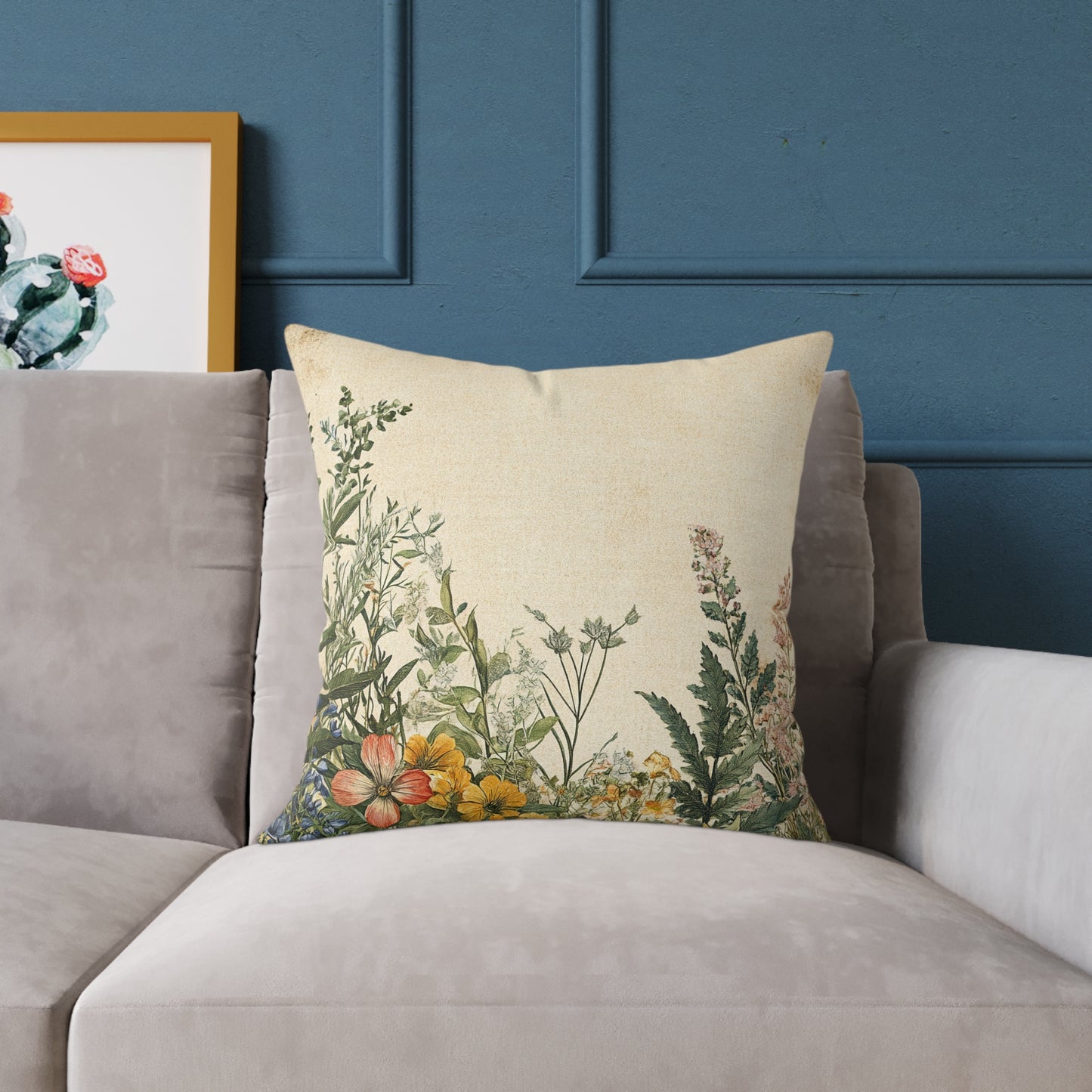 Botanical Floral Throw Pillow — Vintage Greenery Square Cushion