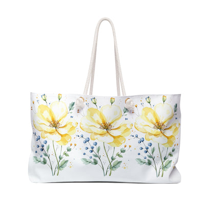 Floral Yellow Peony Weekender Bag — Large Watercolor Travel Tote