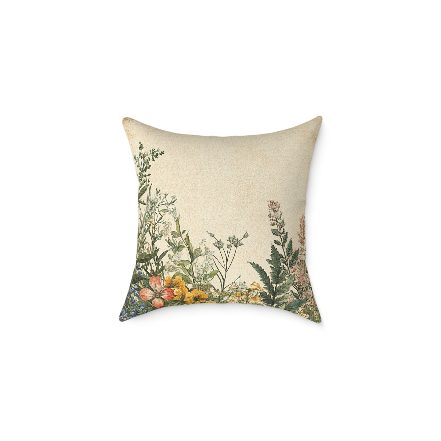 Botanical Floral Throw Pillow — Vintage Greenery Square Cushion