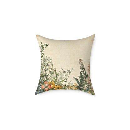 Botanical Floral Throw Pillow — Vintage Greenery Square Cushion